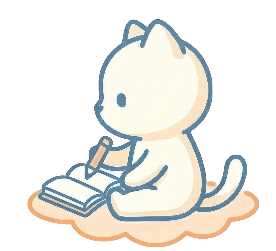 楽ねこがメモを取っている様子のイラスト